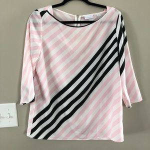 White, Pink, Black Striped Top